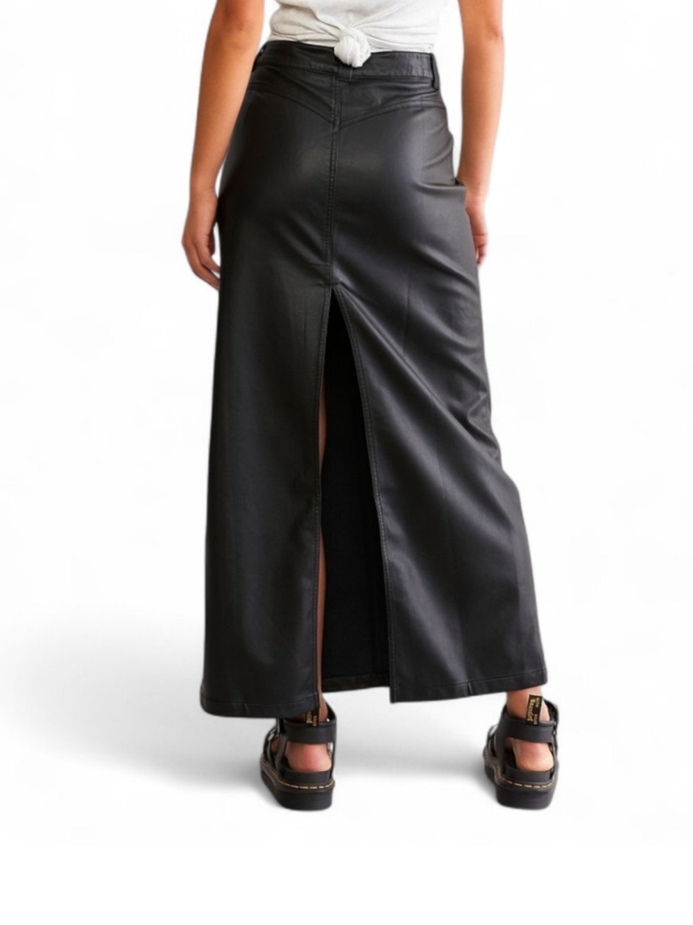 Free People black vegan leather pleather maxi skirt 4